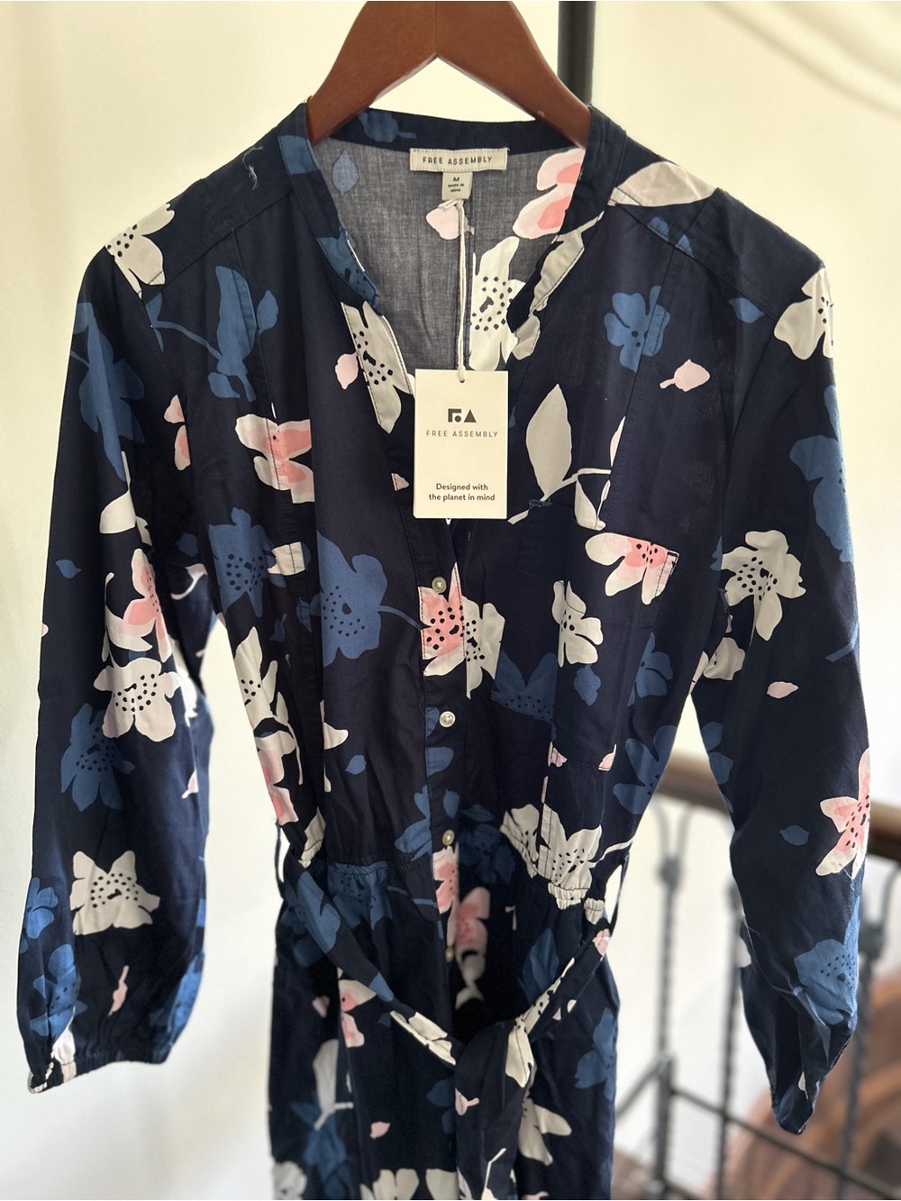Free Assembly Navy Floral Button-Front Dress NWT